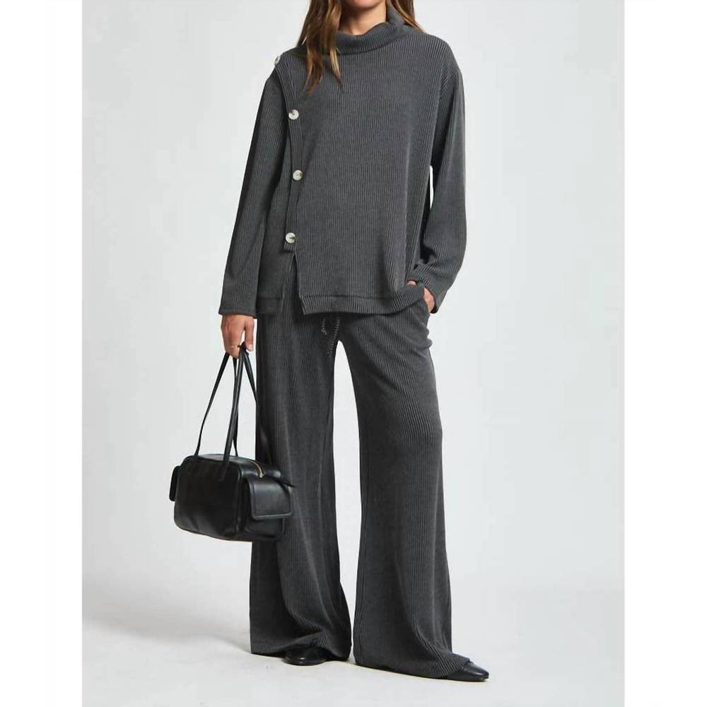 NWT Dear Scarlett Ribbed Wide-Leg Knit Pants in Charcoal Gray